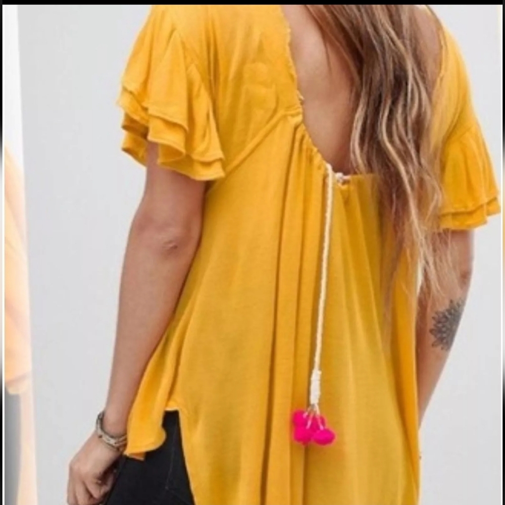 NWOT Free People Fiesta Nueva Embroidered Tunic Top Yellow XS Oversized - Picture 2 of 8